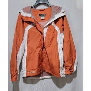 Columbia XCO Jacket Women Medium Orange White PACKABLE Full Zip Hooded Softshell